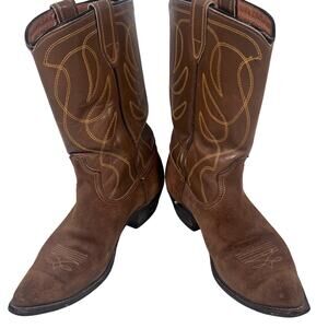Vintage ACME Brown Suede & Leather Cowboy Boots Rope Swirl Design Women Size 5D